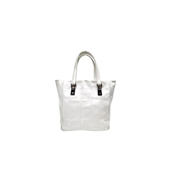 CHANEL White Chocolate Bar Tote Bag with Silver Hardware and Dustbag - Picture 1 of 16